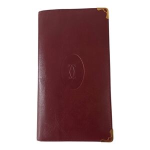 Cartier Long Bifold Wallet Must‎ Line Leather Bordeaux Burgundy Maroon Red Brown